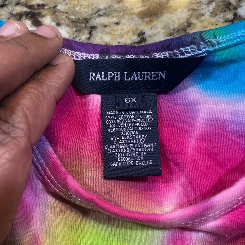 Ralph Lauren Girls Tie Dye‎ Spiral T-Shirt Pink Blue Purple Size 6X Pony Logo